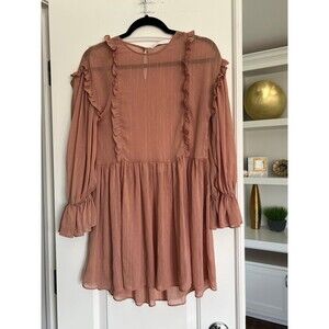Zara Trafaluc Collection Long Sleeve Ruffle Blush Pink‎ Mini Dress X Small